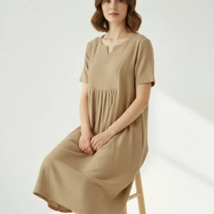 Roselle Doğal Dokulu Günlük Elbise – Hafif, Rahat ve Şık Yazlık Kadın Elbise – Terzibotantik Doğal Tasarım