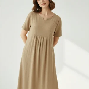 Roselle Doğal Dokulu Günlük Elbise – Hafif, Rahat ve Şık Yazlık Kadın Elbise – Terzibotantik Doğal Tasarım