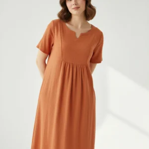 Roselle Doğal Dokulu Günlük Elbise – Hafif, Rahat ve Şık Yazlık Kadın Elbise – Terzibotantik Doğal Tasarım