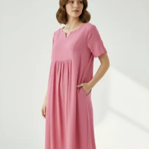 Roselle Doğal Dokulu Günlük Elbise – Hafif, Rahat ve Şık Yazlık Kadın Elbise – Terzibotantik Doğal Tasarım