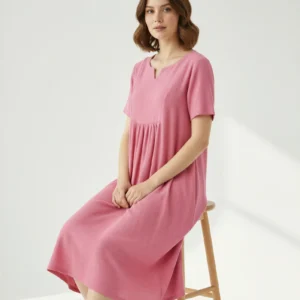 Roselle Doğal Dokulu Günlük Elbise – Hafif, Rahat ve Şık Yazlık Kadın Elbise – Terzibotantik Doğal Tasarım